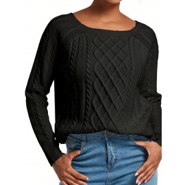 Women's Winter Warm Round Neck Sweater - Soft Casual H-Line Pullover with Drop Shoulder Long Sleeves, Solid Color Blouses-Under Easily Machine Washable Sweaters for Daily Wear (No Bulk to Worry About)