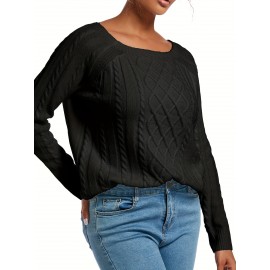 Women's Winter Warm Round Neck Sweater - Soft Casual H-Line Pullover with Drop Shoulder Long Sleeves, Solid Color Blouses-Under Easily Machine Washable Sweaters for Daily Wear (No Bulk to Worry About)
