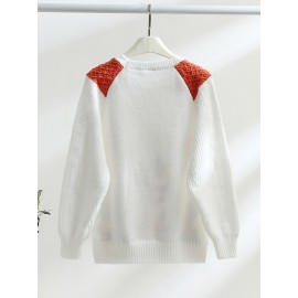 Women's Sweater - Bee & Floral Print Pattern Sweater, Beige//Orange/Purple/Teal/Black/White/Gray/, Fall Shoulder Sleeves for Everyday & Formal Outfits