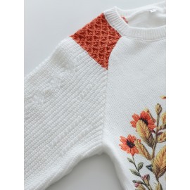 Women's Sweater - Bee & Floral Print Pattern Sweater, Beige//Orange/Purple/Teal/Black/White/Gray/, Fall Shoulder Sleeves for Everyday & Formal Outfits