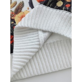 Women's Sweater - Bee & Floral Print Pattern Sweater, Beige//Orange/Purple/Teal/Black/White/Gray/, Fall Shoulder Sleeves for Everyday & Formal Outfits