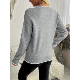 Women'S Snowflake Print Sweater - Winter Season, Holiday Style, Long Sleeves, Contrast Trim, Trendy Holiday Fashion, Ideal For Christmas Parties, Winter Outings, And Festive Events