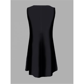 Women's Black & Beige Striped Sleeveless A-Line Dress - Casual Spring Summer Sundress with Round Neck, Machine Washable Beach Vacation Dress for Outdoor Activities, Beach Dresses