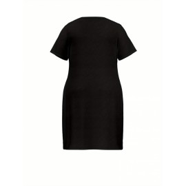 Plus Size Women's 'I'm Sorry' Owl Print Batwing Sleeve V-neck Pocket Nightdress- Lightweight Polyester Blend, Machine Washable, Spring/Summer Casual Nightwear, Home Relaxation Clothing| A dress with pockets| Polyester blend fabric