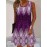 Women's Casual Sleeveless A-Line Dress - Purple & White Geometric Print, Stretchy Machine-Washable Fabric, Round Neck, Mid-Length Flared Skirt for Spring/Summer, Elegant Casual Style, Spring Fashion, Breathable Fabric, Summer Wardrobe