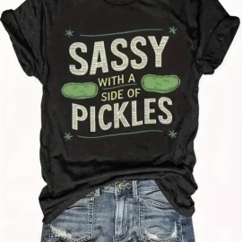 Fashion Letter Anime Print Women's Round Neck T-Shirt, Simple Design, Comfortable and Breathable, Versatile Essential, Suitable for Daily Casual Wear, Showcasing Natural and Elegant Style, Local Shipping