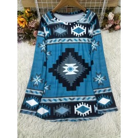 Women'S Southwest-Style Geometric Print Long-Sleeve Top - Elastic V-Neck Casual Shirt, Machine Washable Translucent Fabric with Turquoise/Orange/Black/Beige/White/Gray Patterns, Resort Wear & Everyday Elegant Blouse for Fall Winter Layering, Southwestern Bohemian Style Clothing, Regular Fit with Intricate Geometric Design, Stretchy Material for Comfort, Spring/Summer Wear, Pullover Style with Long Sleeves, Women Top And Blouse, V Neck T Shirt For Women, Fall Shirt For Women, White Top