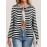 Plus Size - Plus Size, Women'S Plus-Size Elegant Long Sleeve Cardigan - Tie-Up Front, All-Over Black & White Horizontal Lines, Open Front Closure, Non-Stretchy Fabric for Fall/Winter Layering - Office, Party, Everyday Outfits - Women'S Sweater, Cardigan Sweater, Winter Layering Piece, Round Neckline, Durable Knitwear, Office Attire, Classic Design, Quality Stitching, Stylish Sweater, Fashion Lovers