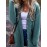 [Plus Size Cable Cardigan] Plus Size Women's Cable Cardigan - V-Neck, Loose Fit, Long Sleeve, Solid Teal, Medium Stretch, Fall/Winter, Casual & Outdoor Wear | Cardigan Sweater