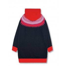 Plus Size, 2D FLAT PATTERN Soft Jacquard Glacier Snow Mountain Hooded Cardigan, Elegant, Fashionable, Comfortable, Casual And Retro Hooded Coat