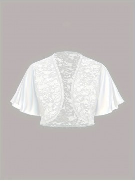 Plus Size, European and American Fashion Women's Spring-Summer New Arrival Chiffon Butterfly Sleeve Contrast Lace Bolero Shoulder Top Oversized Cardigan