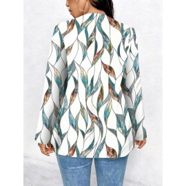 Plus Size, Plus Size Women's Elegant Full-Body Print Oversized Cardigan Coat - Winter Warm Long Sleeve Jacket with Collar, Machine Washable All-Over Pattern (No) for Casual, Office, Party - Plus Size Clothing (Curvy & Tall Friendly)