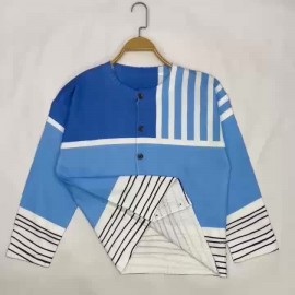 Women'S Lightweight 3D Full Stripe Cardigan Sweater, 100% Polyester Button Crewneck Knit Sweater, Four Seasons Casual Fashion Outerwear