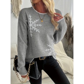 Women'S Snowflake Print Sweater - Winter Season, Holiday Style, Long Sleeves, Contrast Trim, Trendy Holiday Fashion, Ideal For Christmas Parties, Winter Outings, And Festive Events