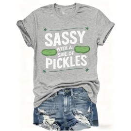 Fashion Letter Anime Print Women's Round Neck T-Shirt, Simple Design, Comfortable and Breathable, Versatile Essential, Suitable for Daily Casual Wear, Showcasing Natural and Elegant Style, Local Shipping